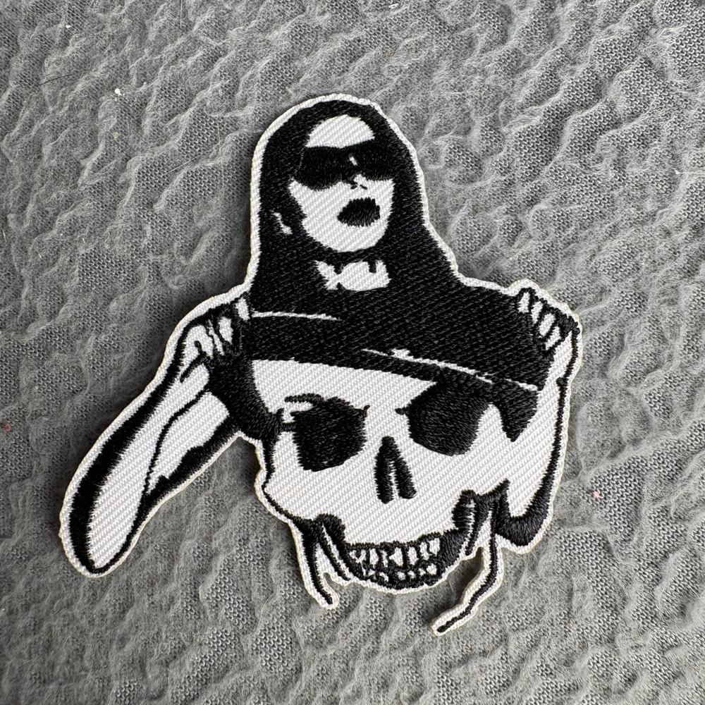 Gothic Woman Skull Mask Embroidered Patch Black White Punk Rock Biker DIY